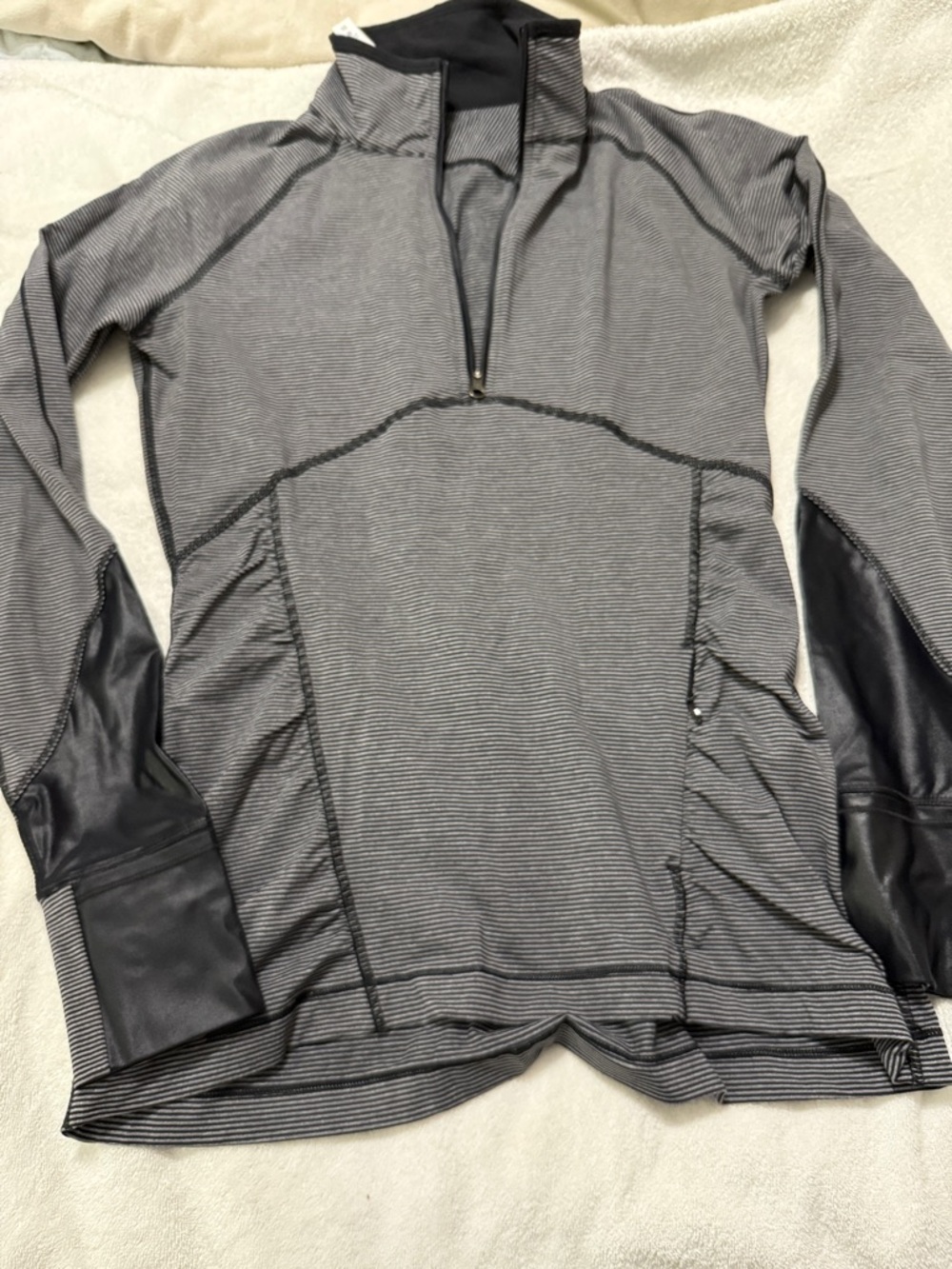 Striped Half-Zip Athletic Pullover in Gray and Black SoulCycle/Lululemon
